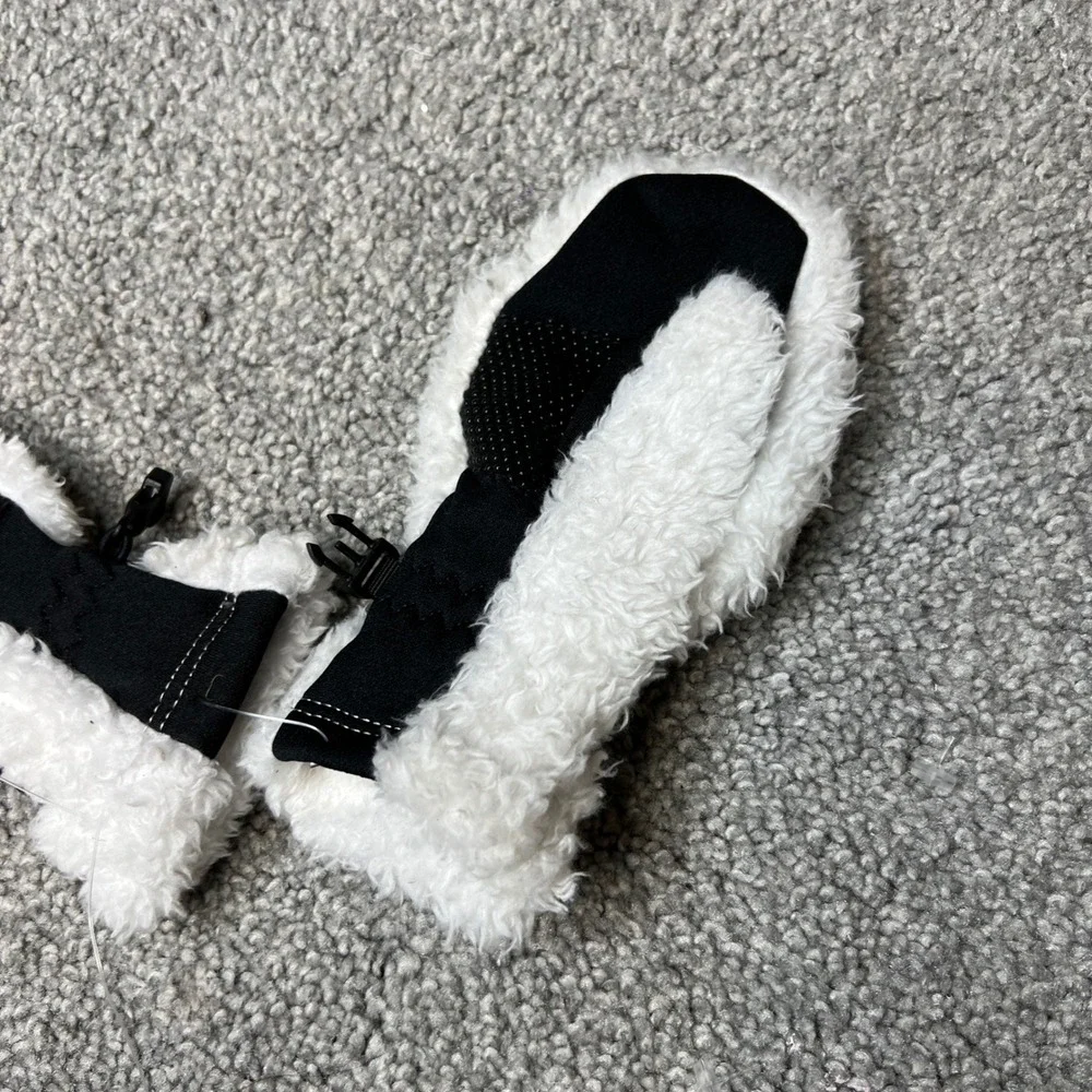 The North Face Youth M Mittens Fleece White Black Logo oso‎ outdoor winter